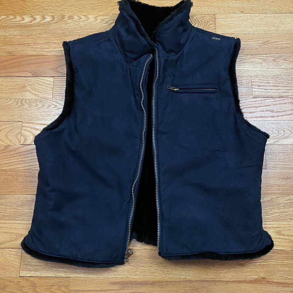 Skea Reversible Faux Fur Suede Vest Womens Medium Black Ski‎ Après-Ski Luxury